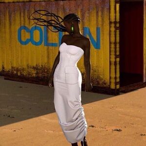 Hanifa White Cargo pocket dress. Size large